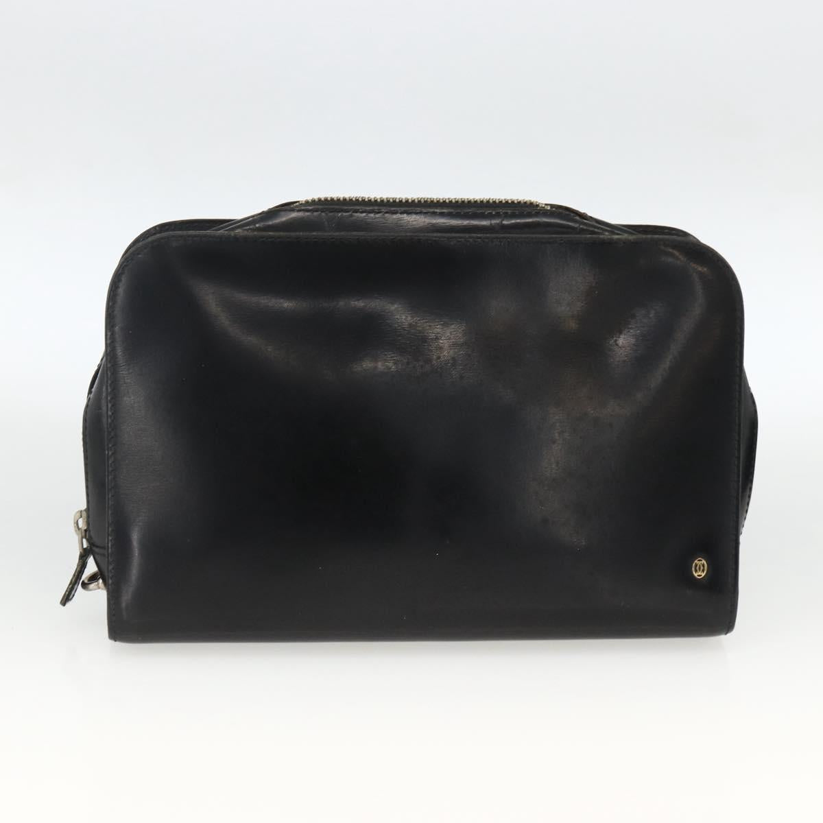 CELINE Cartier Clutch Bag Leather 3 Set Black Auth ka3131