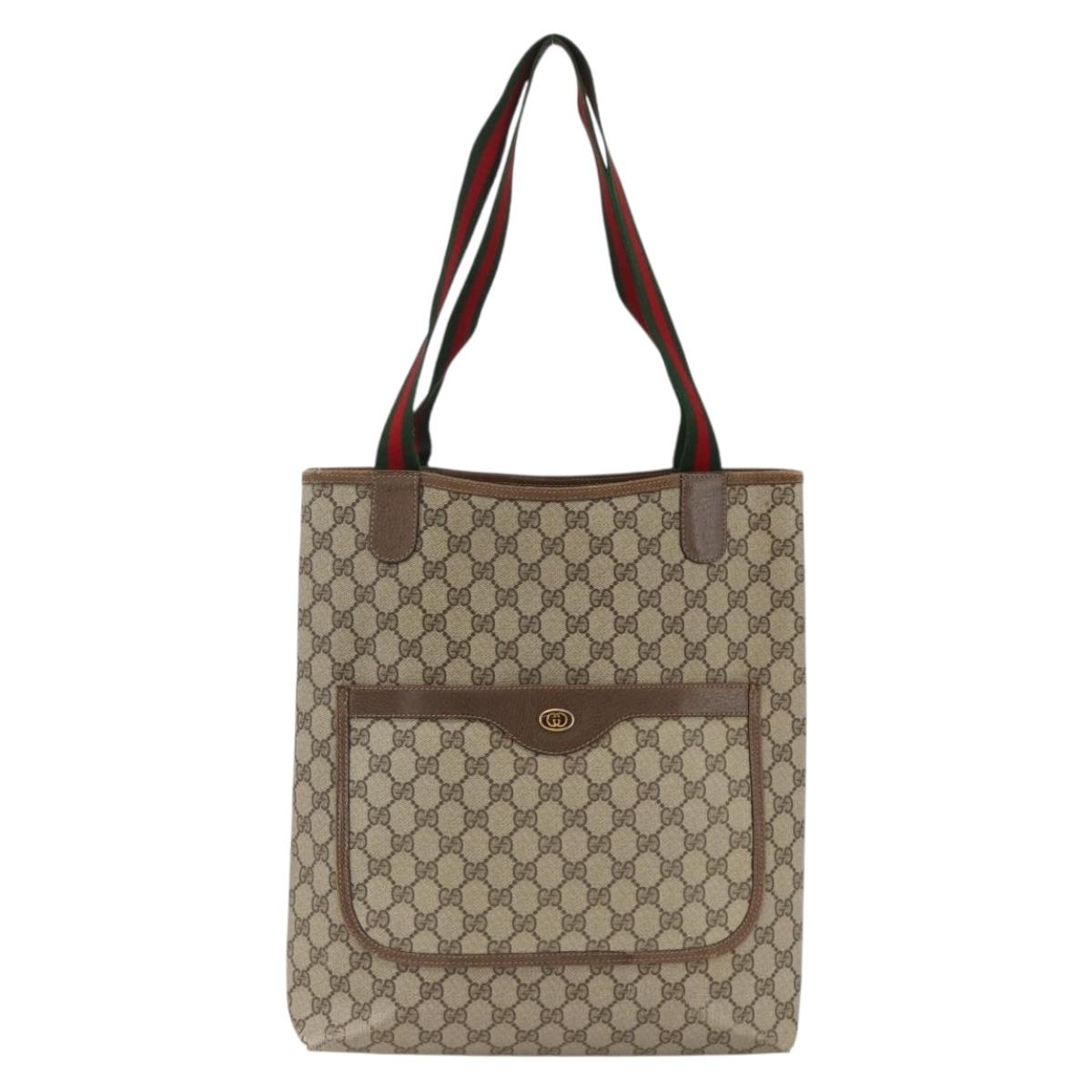 GUCCI GG Supreme Web Sherry Line Tote Bag PVC Beige Red 39 02 003 Auth ka3135