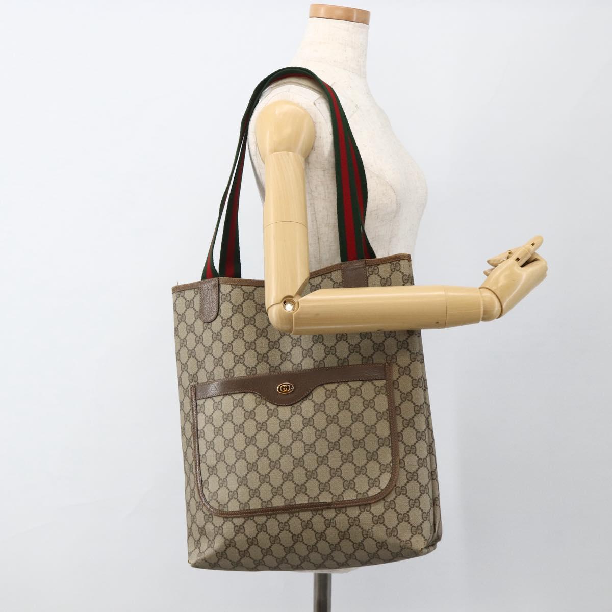 GUCCI GG Supreme Web Sherry Line Tote Bag PVC Beige Red 39 02 003 Auth ka3135