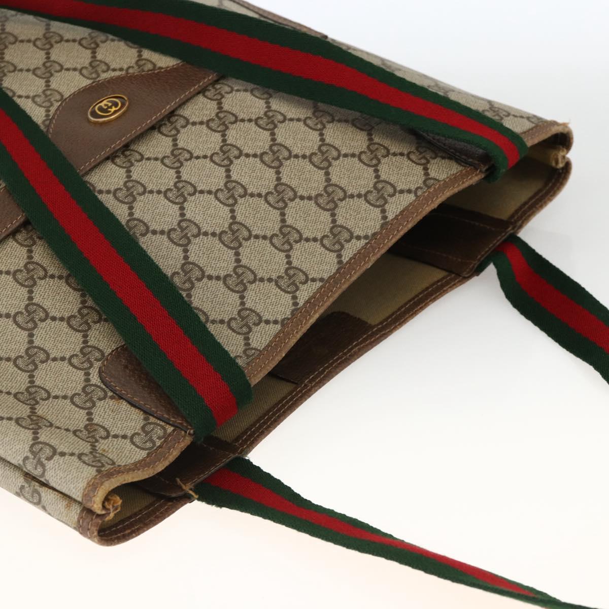 GUCCI GG Supreme Web Sherry Line Tote Bag PVC Beige Red 39 02 003 Auth ka3135