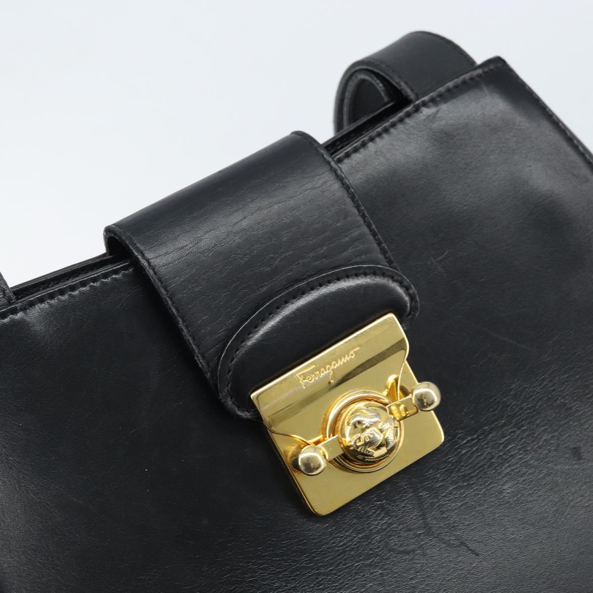Salvatore Ferragamo Shoulder Bag Leather Black Gold Auth ka3137A