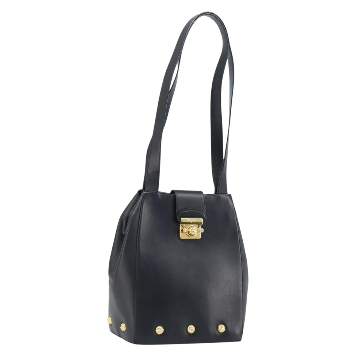 Salvatore Ferragamo Shoulder Bag Leather Black Gold Auth ka3137A