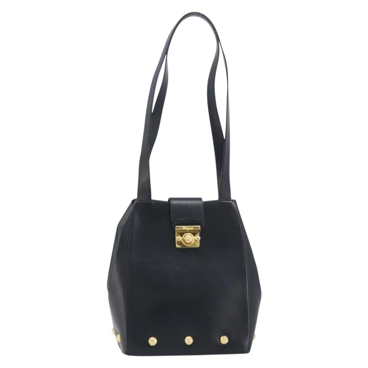 Salvatore Ferragamo Shoulder Bag Leather Black Gold Auth ka3137A