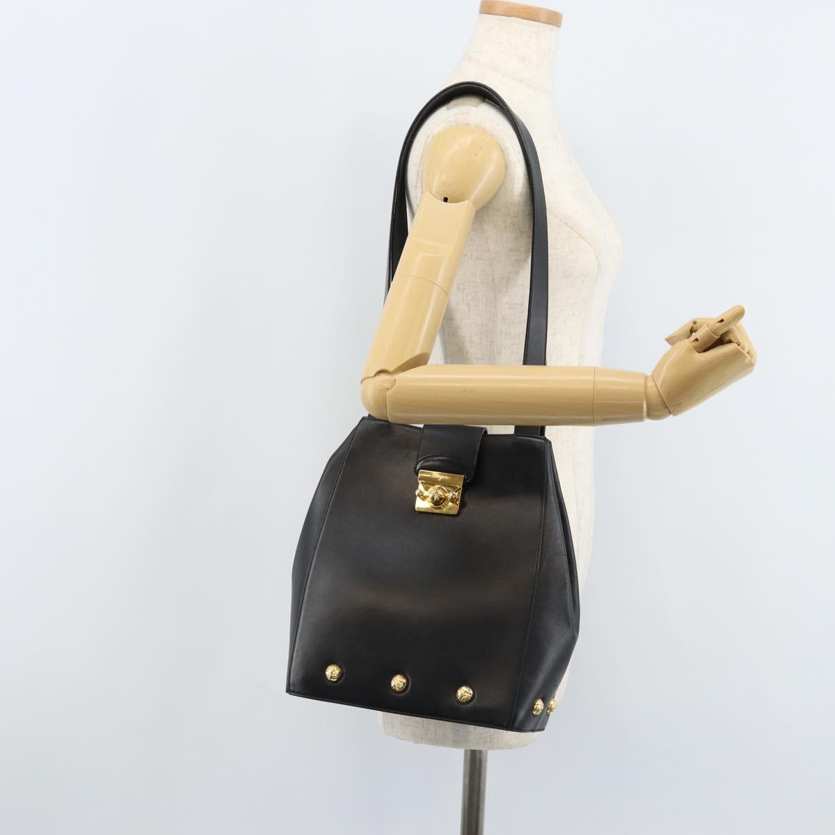 Salvatore Ferragamo Shoulder Bag Leather Black Gold Auth ka3137A