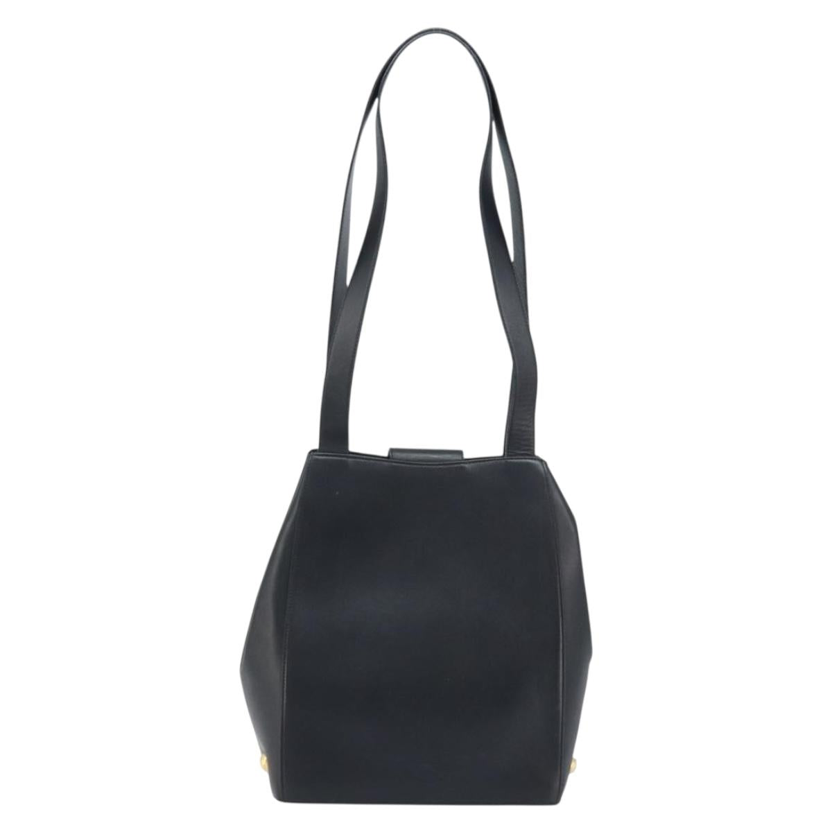 Salvatore Ferragamo Shoulder Bag Leather Black Gold Auth ka3137A