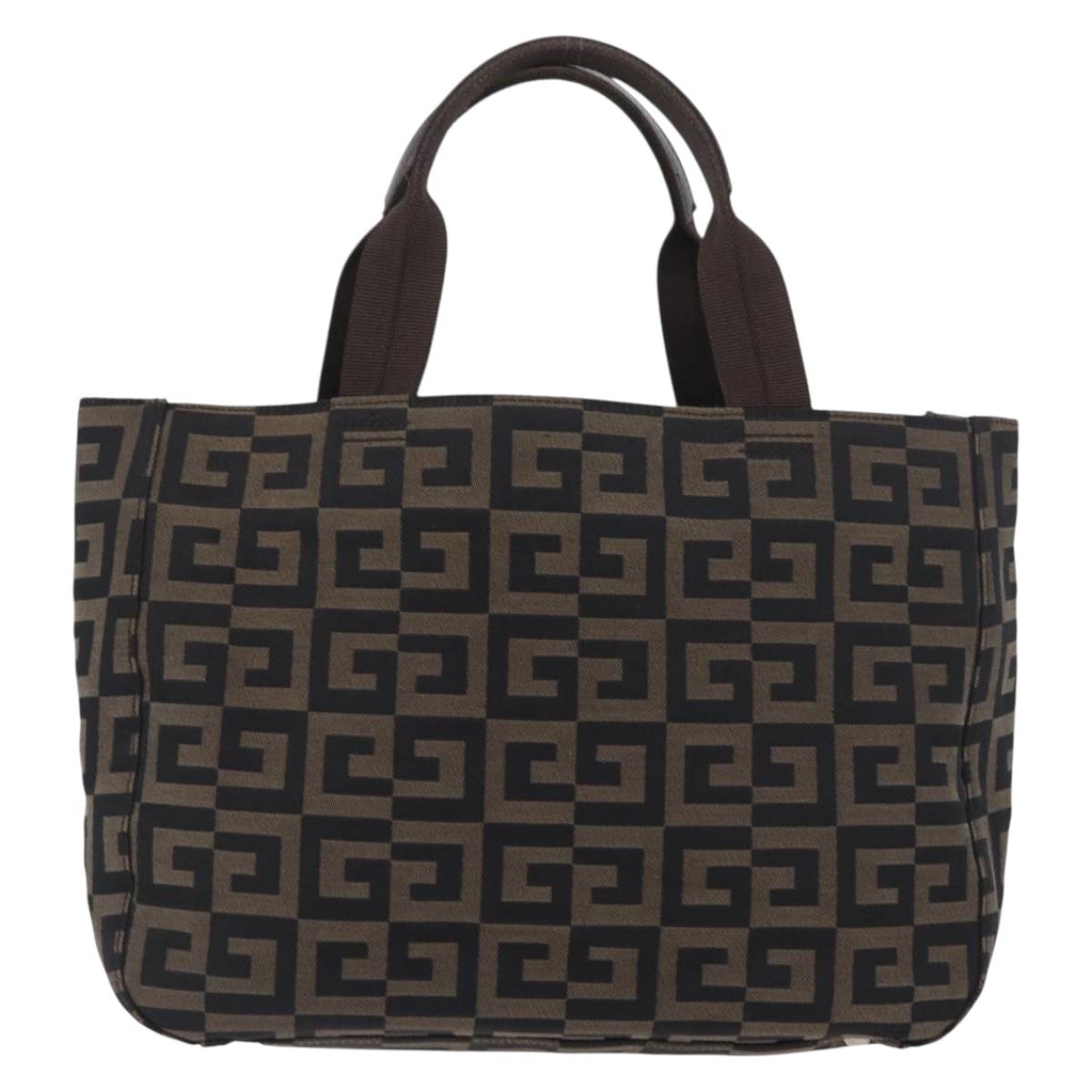 GIVENCHY Hand Bag Canvas Black Brown Auth ka3138