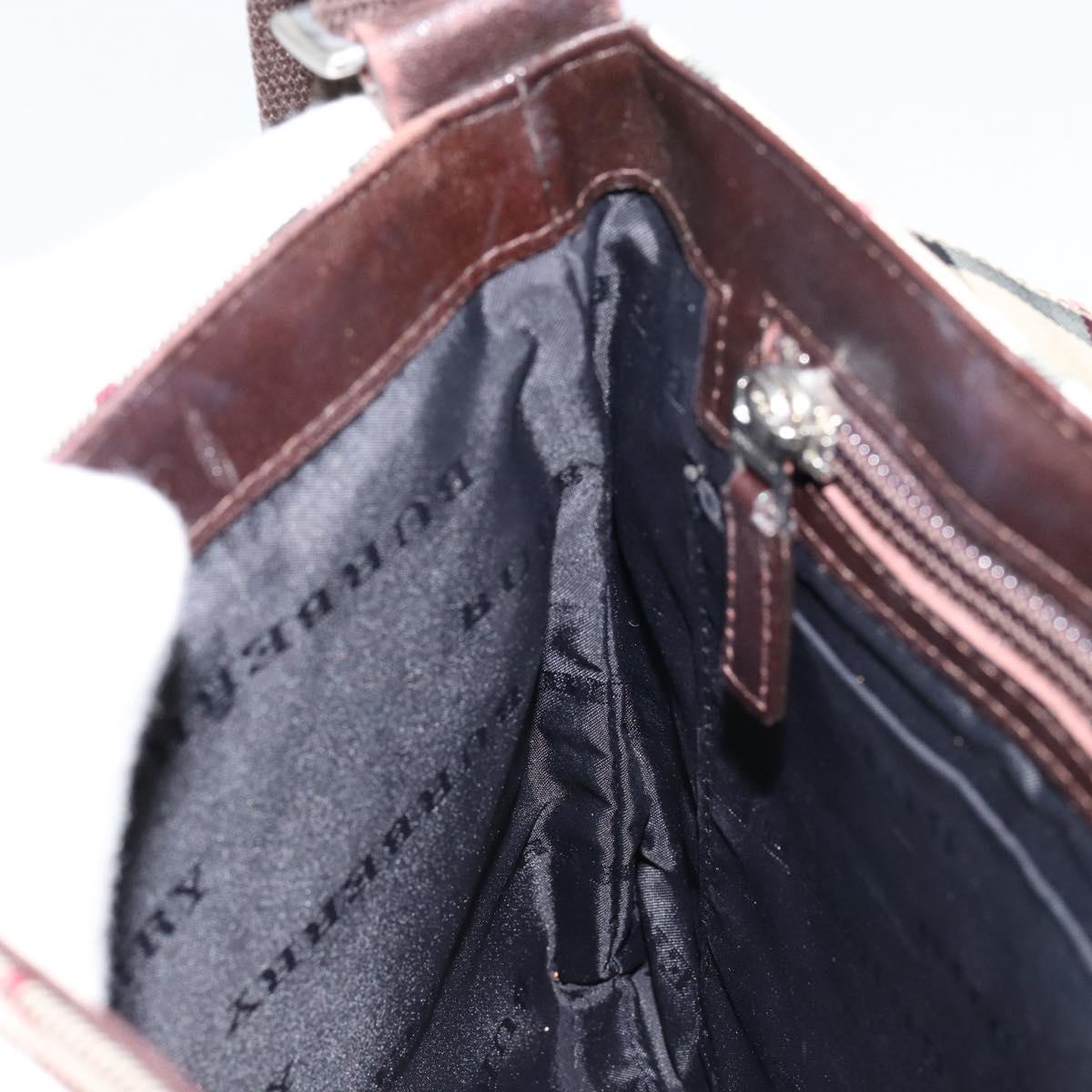 BURBERRY Nova Check Shoulder Bag Nylon Beige Silver Auth ka314