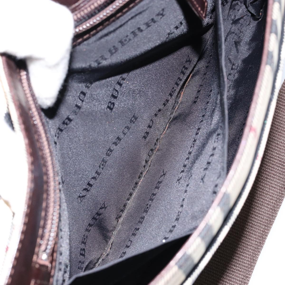 BURBERRY Nova Check Shoulder Bag Nylon Beige Silver Auth ka314