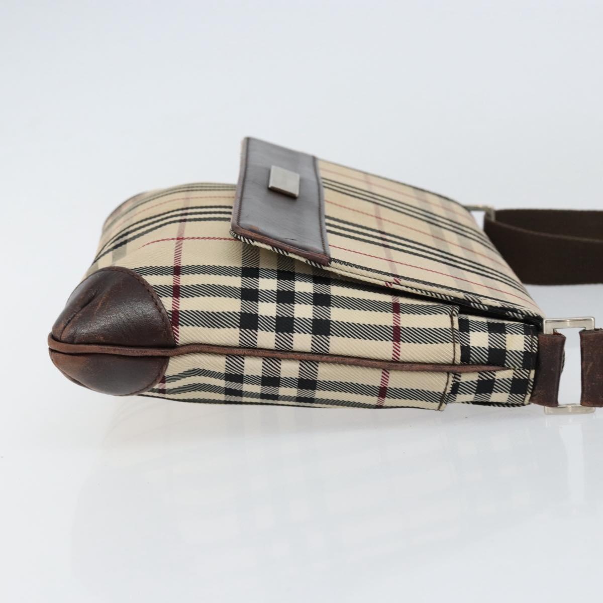 BURBERRY Nova Check Shoulder Bag Nylon Beige Silver Auth ka314