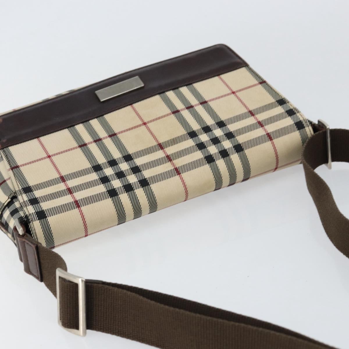 BURBERRY Nova Check Shoulder Bag Nylon Beige Silver Auth ka314