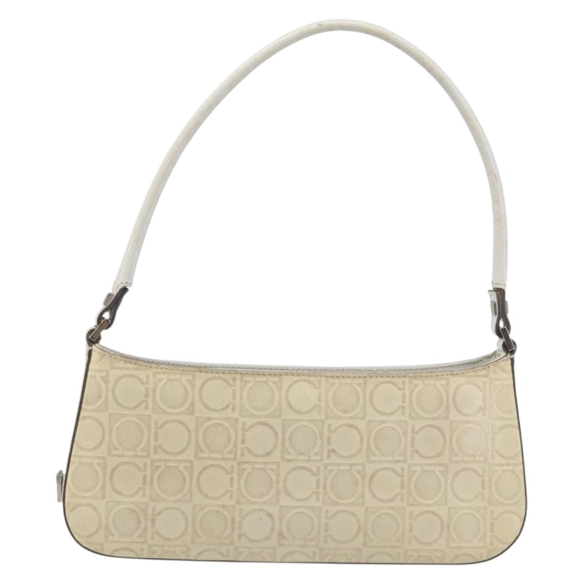 Salvatore Ferragamo Shoulder Bag Leather Beige Silver Auth ka3141