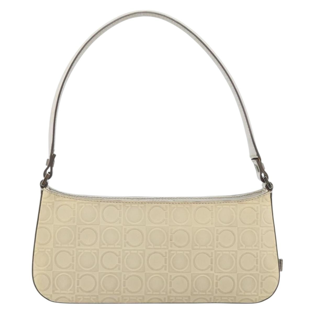 Salvatore Ferragamo Shoulder Bag Leather Beige Silver Auth ka3141