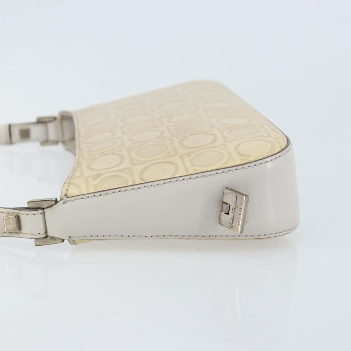 Salvatore Ferragamo Shoulder Bag Leather Beige Silver Auth ka3141