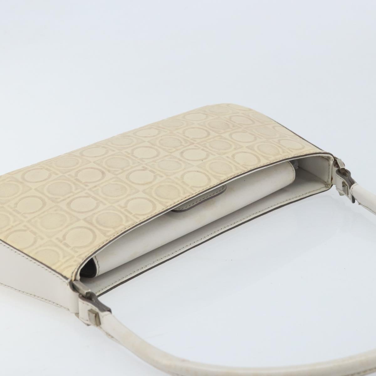 Salvatore Ferragamo Shoulder Bag Leather Beige Silver Auth ka3141
