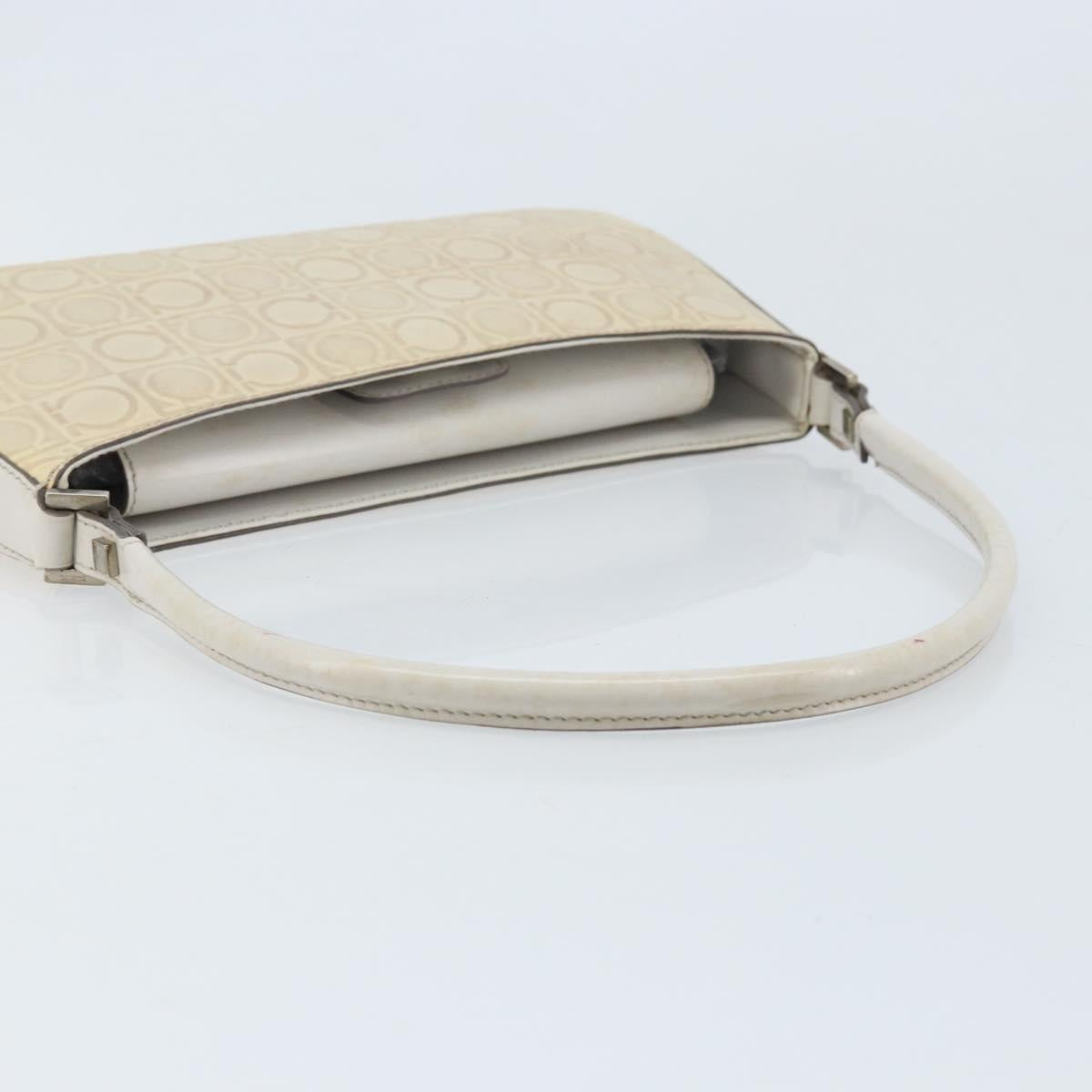 Salvatore Ferragamo Shoulder Bag Leather Beige Silver Auth ka3141
