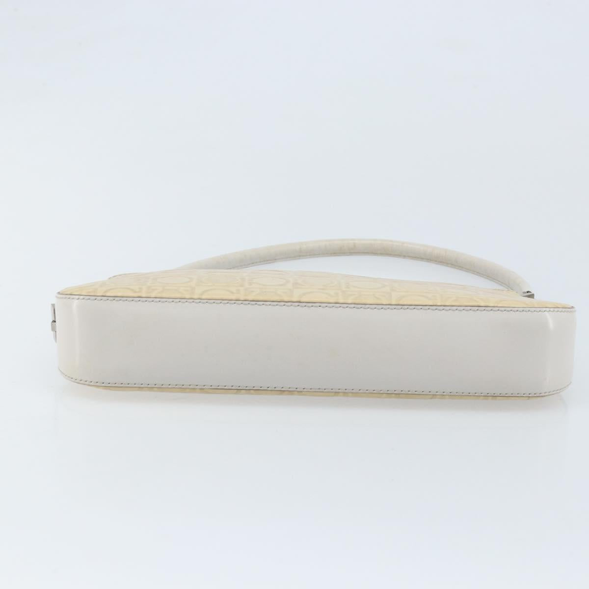 Salvatore Ferragamo Shoulder Bag Leather Beige Silver Auth ka3141