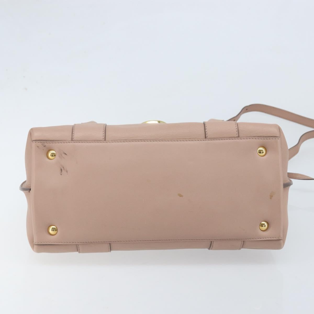 Salvatore Ferragamo Gancini Hand Bag Leather 2way Beige Gold Auth ka3143A