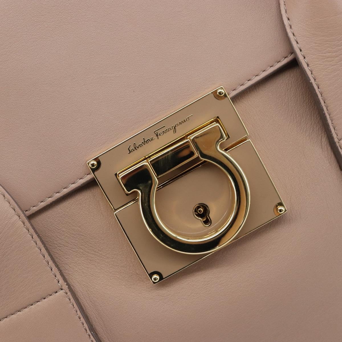 Salvatore Ferragamo Gancini Hand Bag Leather 2way Beige Gold Auth ka3143A
