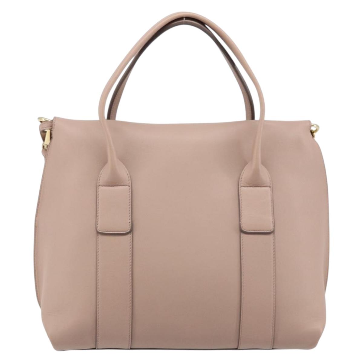 Salvatore Ferragamo Gancini Hand Bag Leather 2way Beige Gold Auth ka3143A