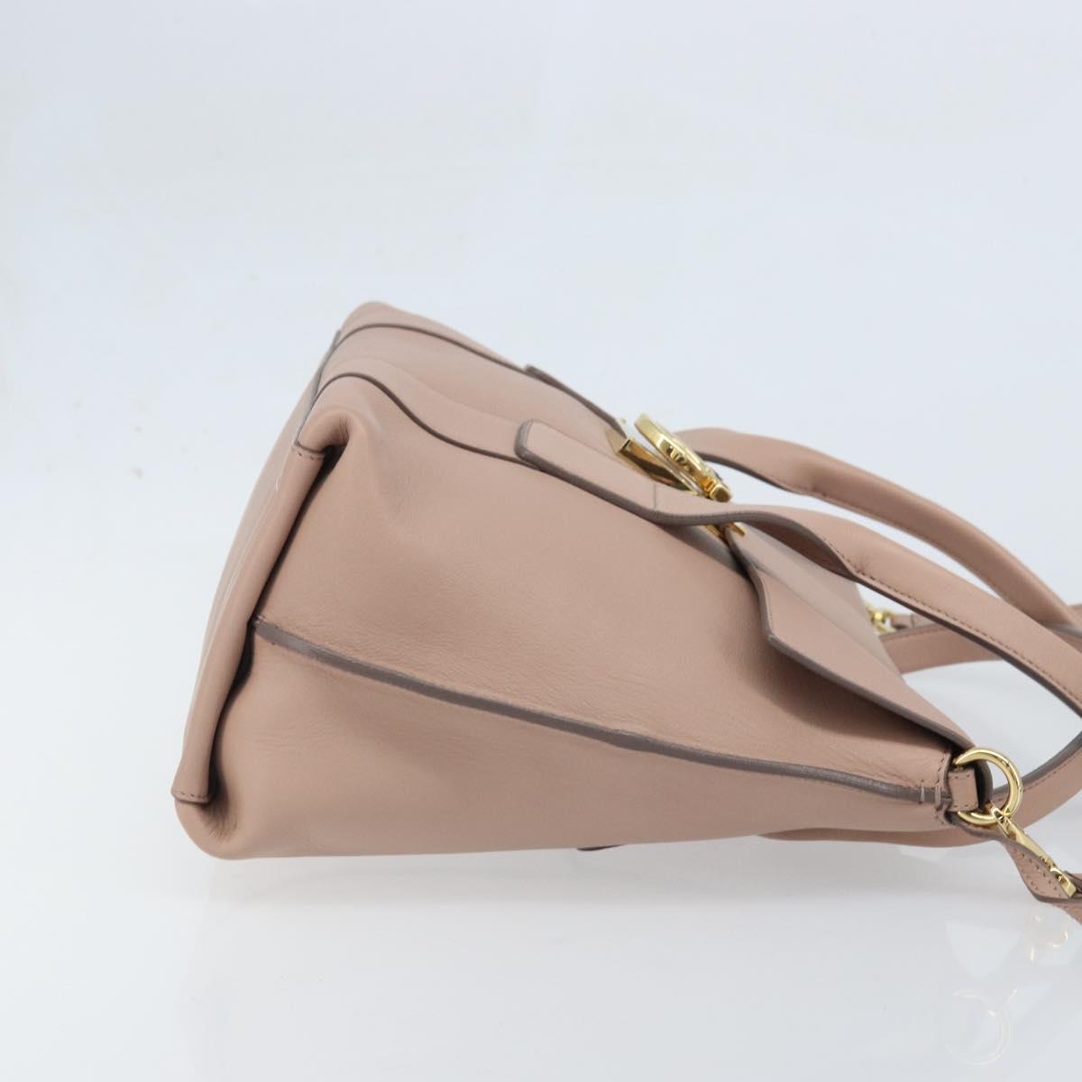 Salvatore Ferragamo Gancini Hand Bag Leather 2way Beige Gold Auth ka3143A