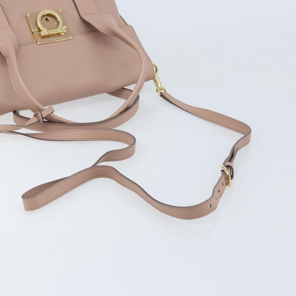 Salvatore Ferragamo Gancini Hand Bag Leather 2way Beige Gold Auth ka3143A
