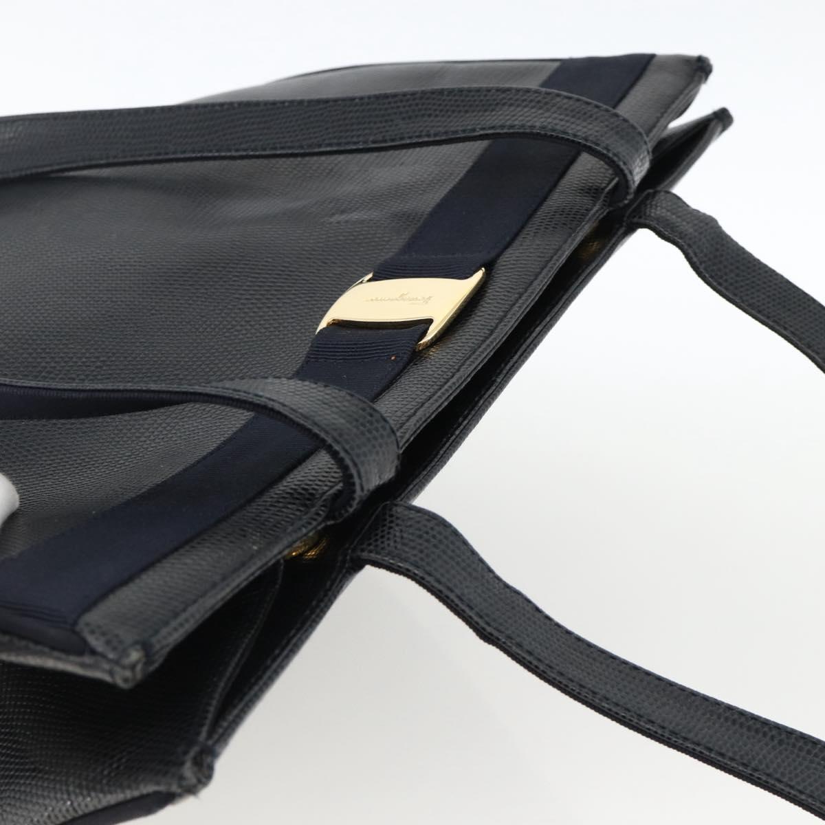 Salvatore Ferragamo Shoulder Bag Leather Navy Gold Auth ka3144A