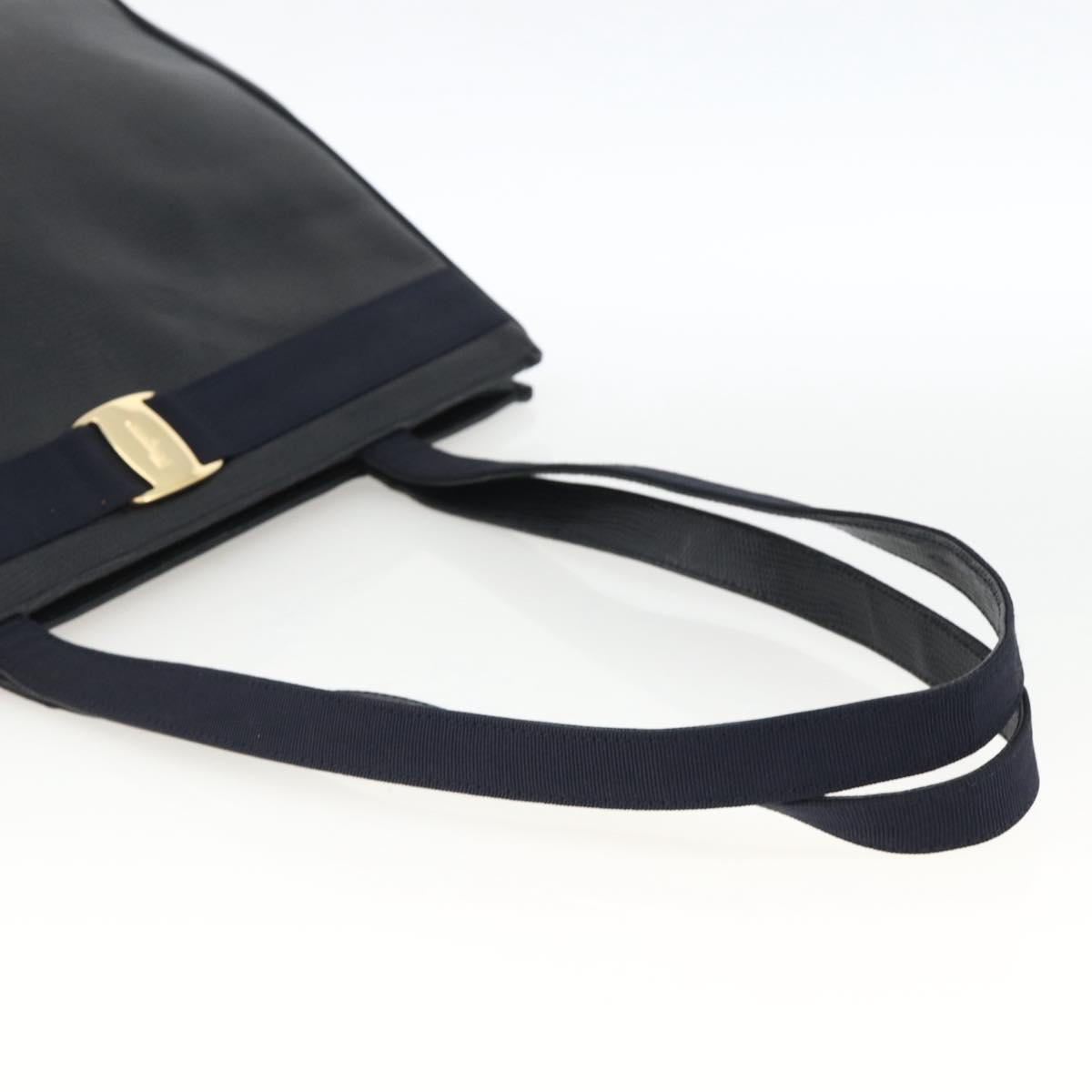 Salvatore Ferragamo Shoulder Bag Leather Navy Gold Auth ka3144A