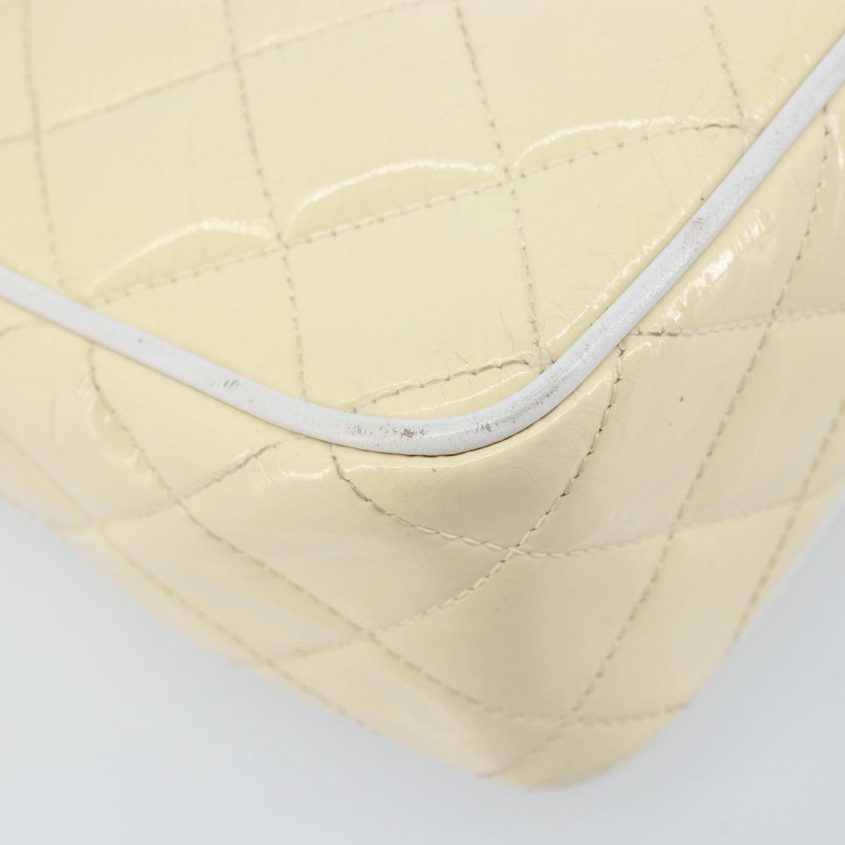 CHANEL Chain Shoulder Bag Patent leather Beige Gold CC Auth ka3145