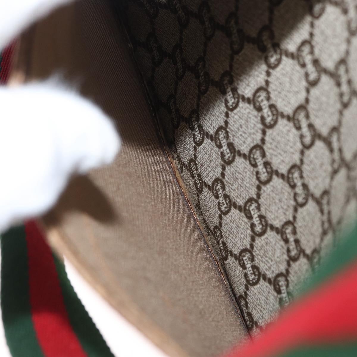 GUCCI GG Plus Supreme Web Sherry Line Tote Bag PVC Beige Red Green Auth ka315