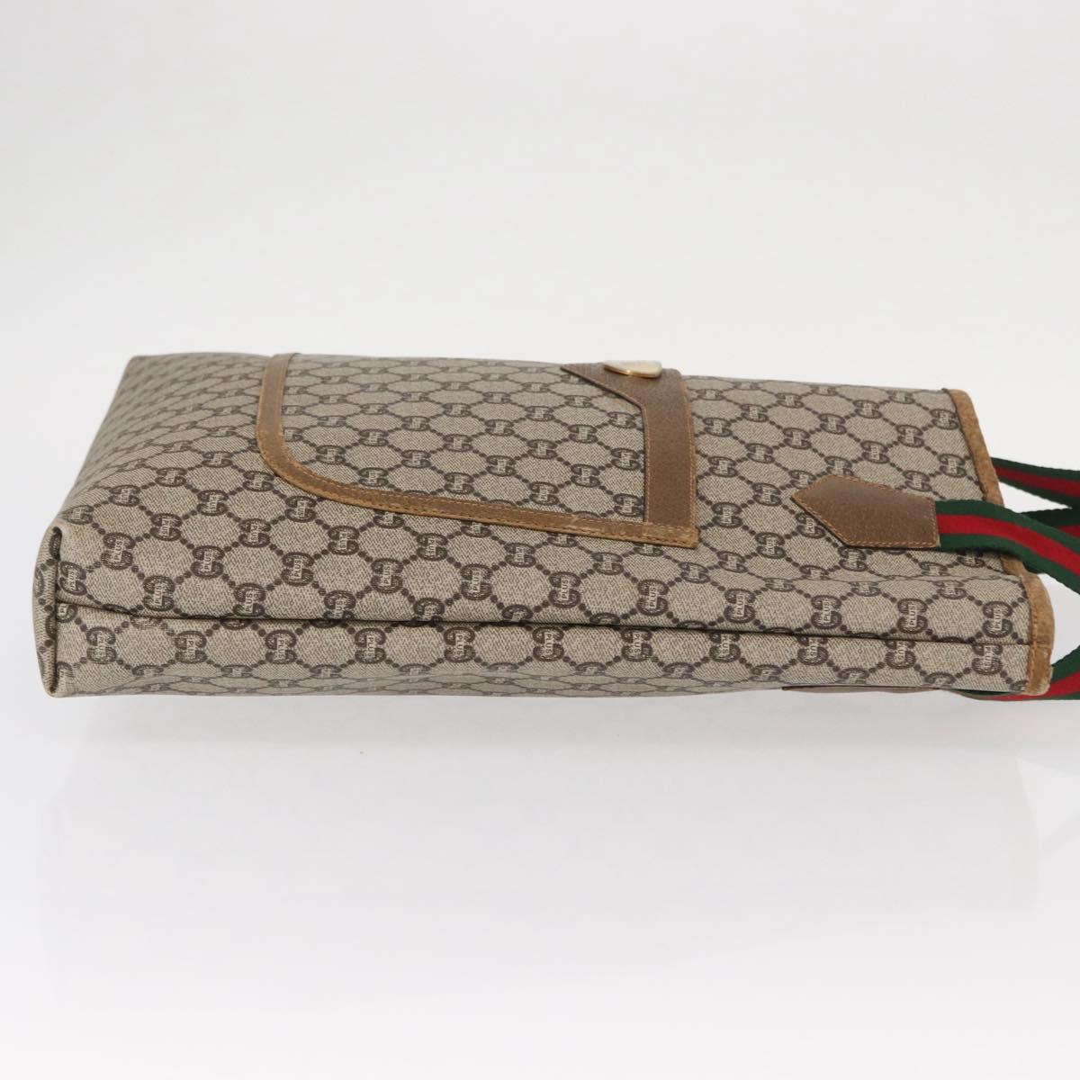 GUCCI GG Plus Supreme Web Sherry Line Tote Bag PVC Beige Red Green Auth ka315