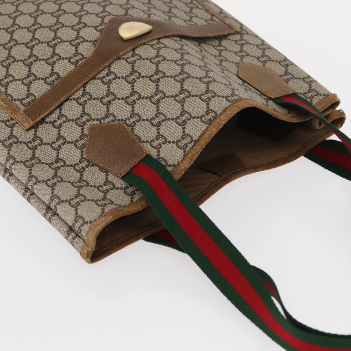 GUCCI GG Plus Supreme Web Sherry Line Tote Bag PVC Beige Red Green Auth ka315