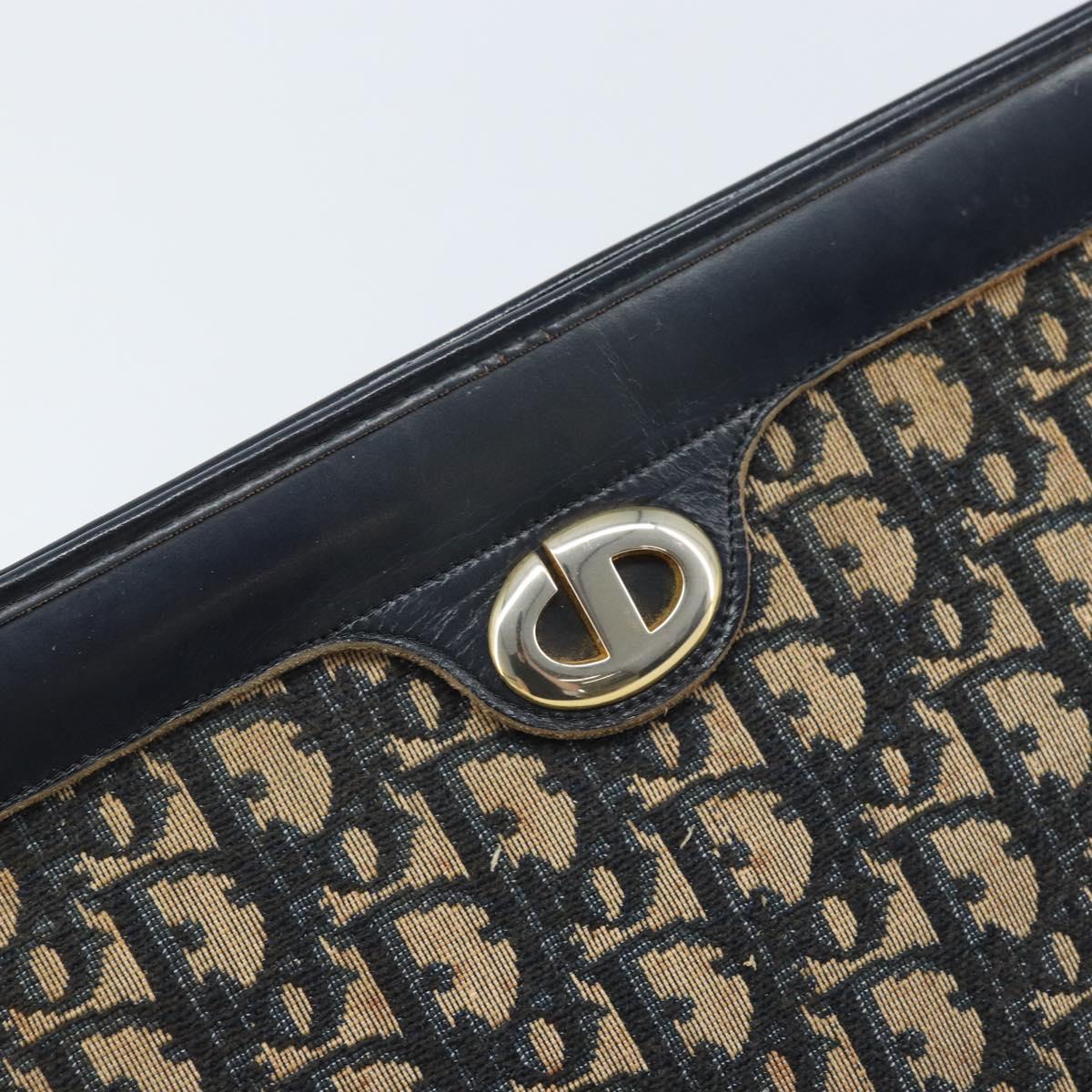 Christian Dior Trotter Canvas Clutch Bag Navy Gold Auth ka3155