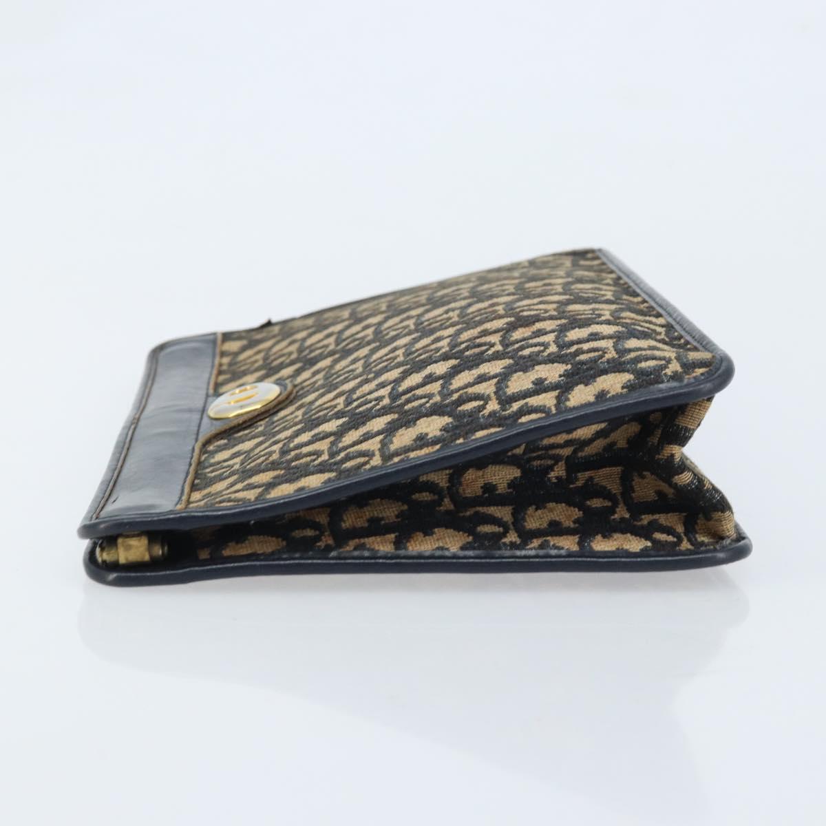 Christian Dior Trotter Canvas Clutch Bag Navy Gold Auth ka3155