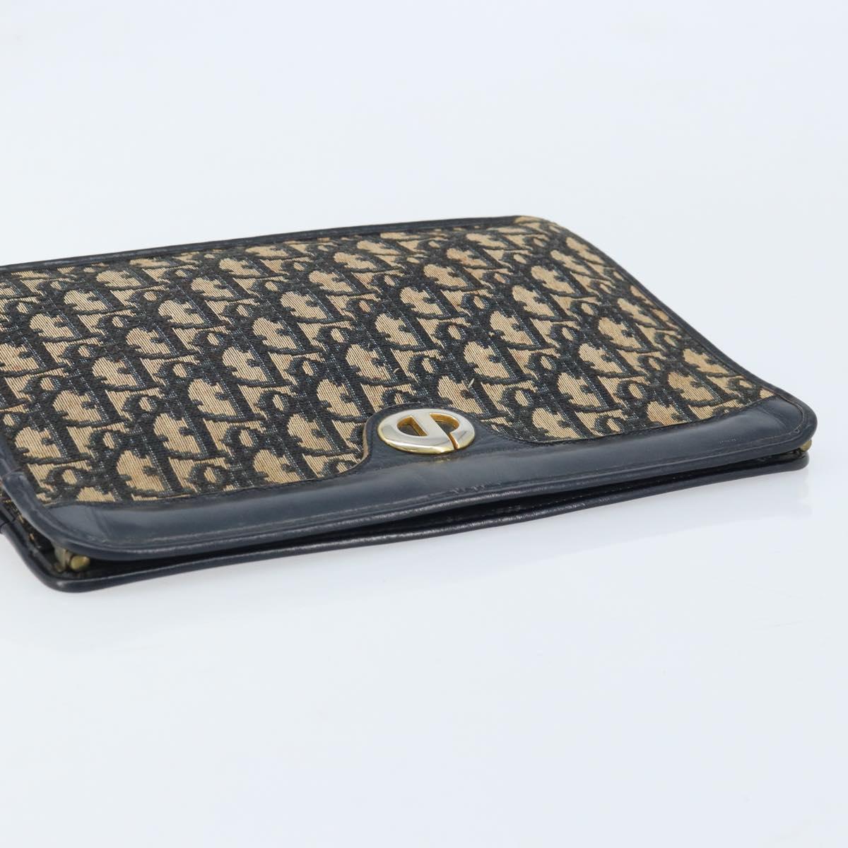 Christian Dior Trotter Canvas Clutch Bag Navy Gold Auth ka3155