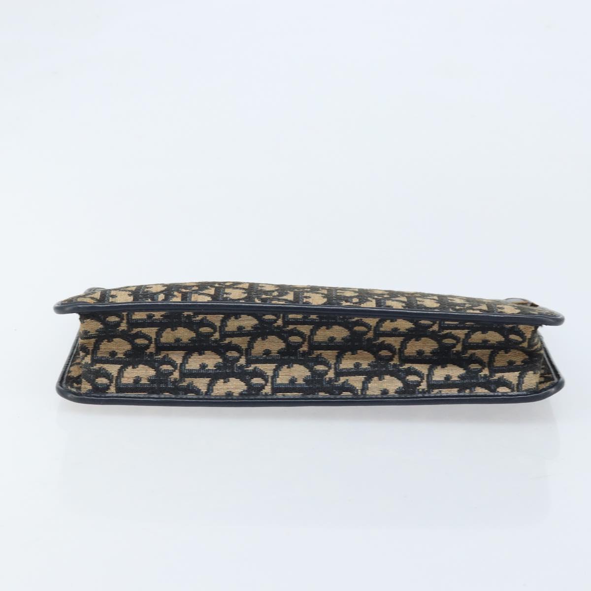 Christian Dior Trotter Canvas Clutch Bag Navy Gold Auth ka3155