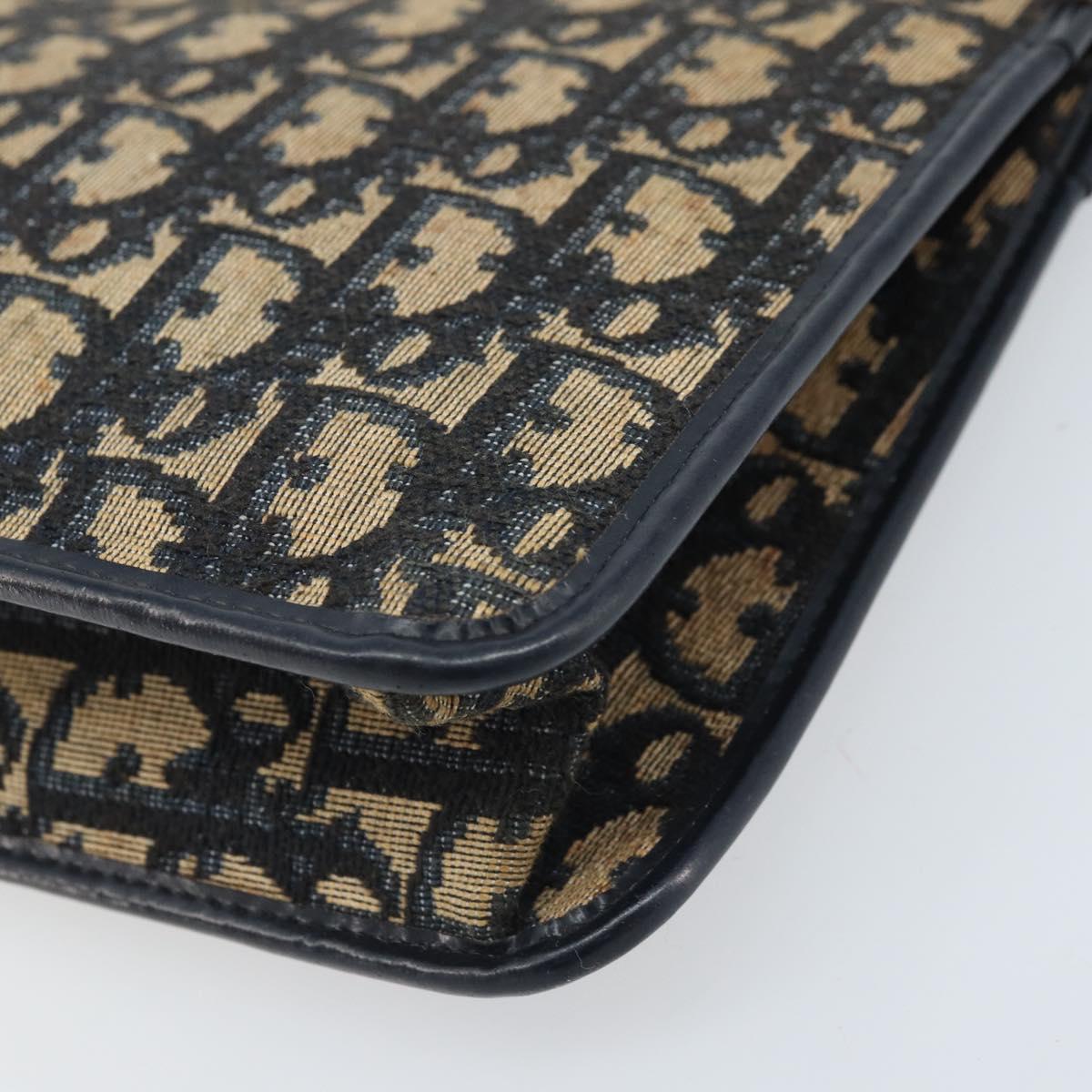 Christian Dior Trotter Canvas Clutch Bag Navy Gold Auth ka3155