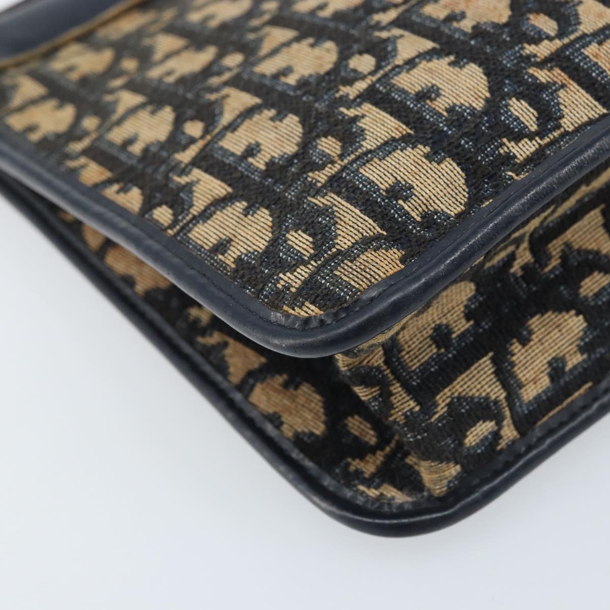 Christian Dior Trotter Canvas Clutch Bag Navy Gold Auth ka3155