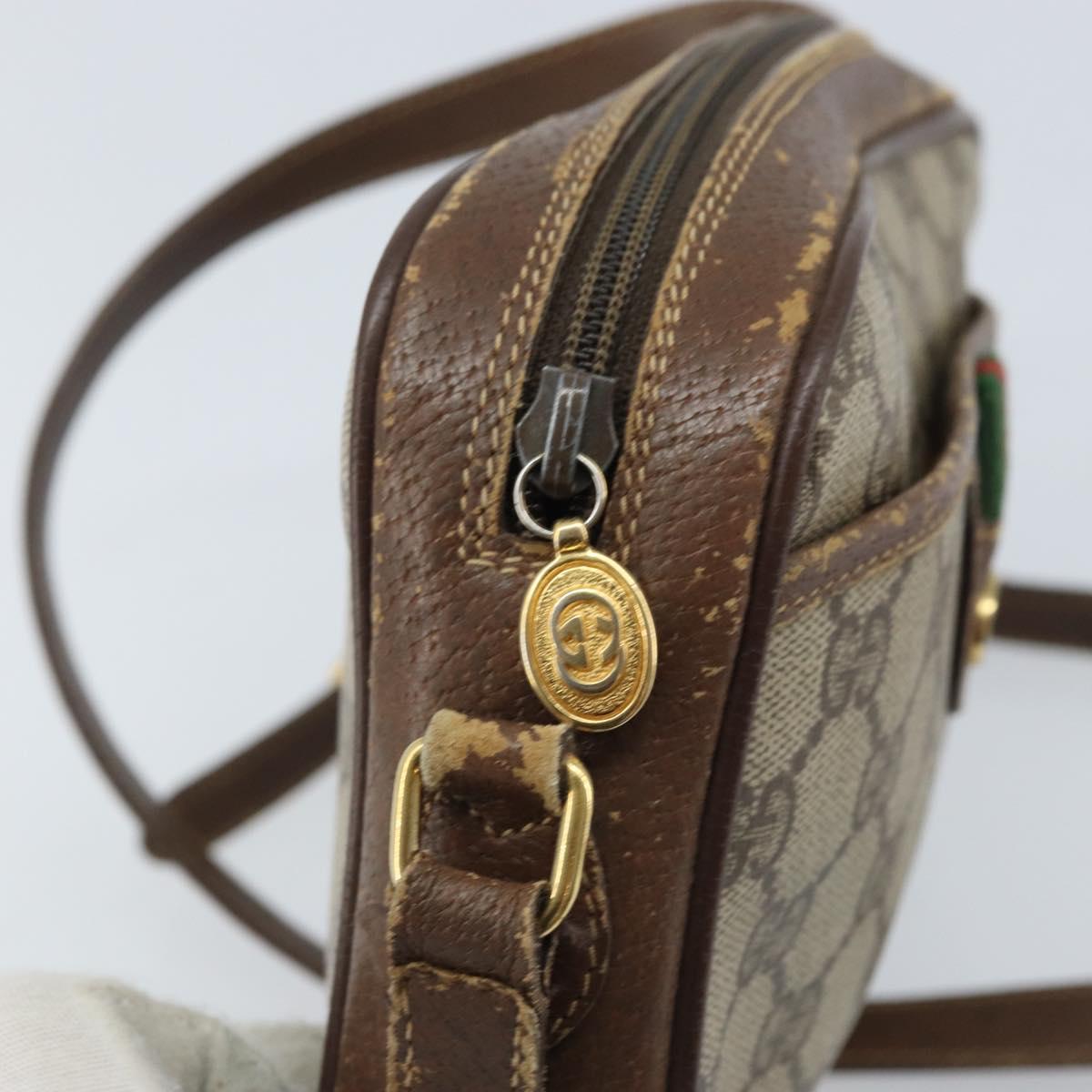 GUCCI GG Supreme Web Sherry Line Shoulder Bag PVC Beige 116 02 089 Auth ka3157