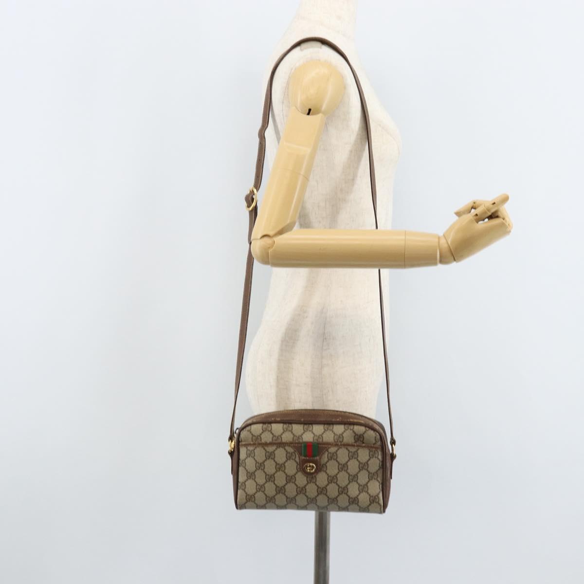 GUCCI GG Supreme Web Sherry Line Shoulder Bag PVC Beige 116 02 089 Auth ka3157