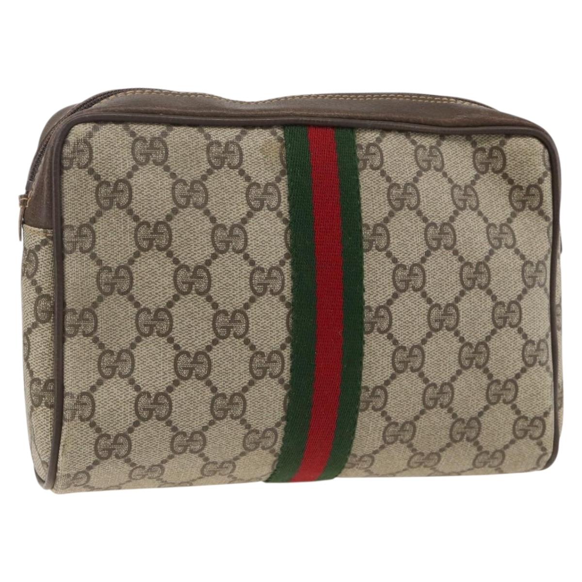 GUCCI GG Supreme Web Sherry Line Clutch Bag PVC Beige Red 010 378 Auth ka3160