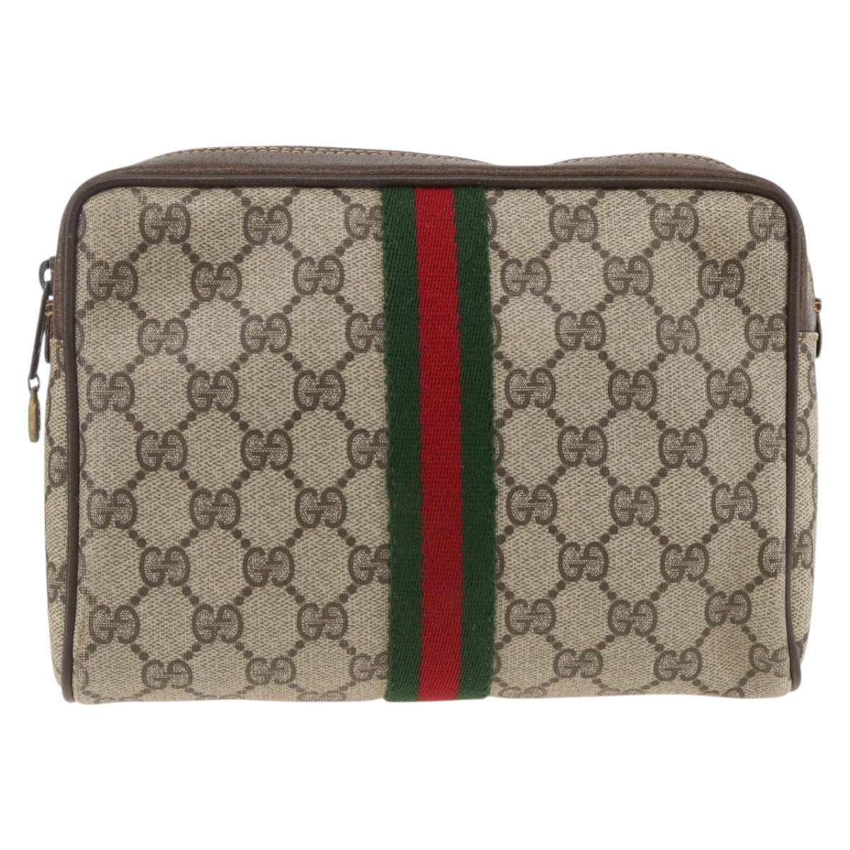 GUCCI GG Supreme Web Sherry Line Clutch Bag PVC Beige Red 010 378 Auth ka3160