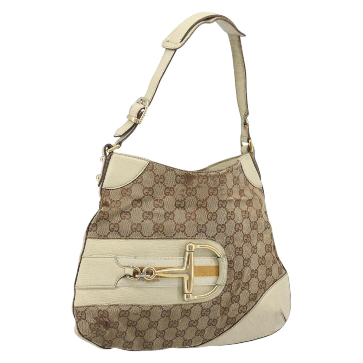 GUCCI GG Canvas Shoulder Bag Gold Beige 137388 Auth ka3169