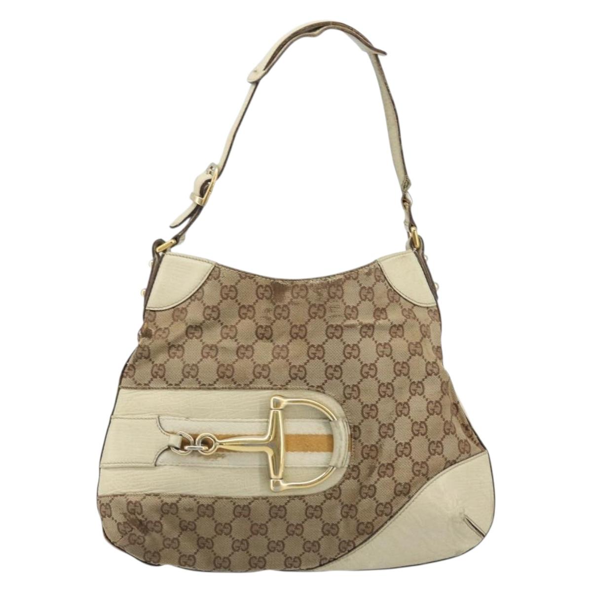 GUCCI GG Canvas Shoulder Bag Gold Beige 137388 Auth ka3169