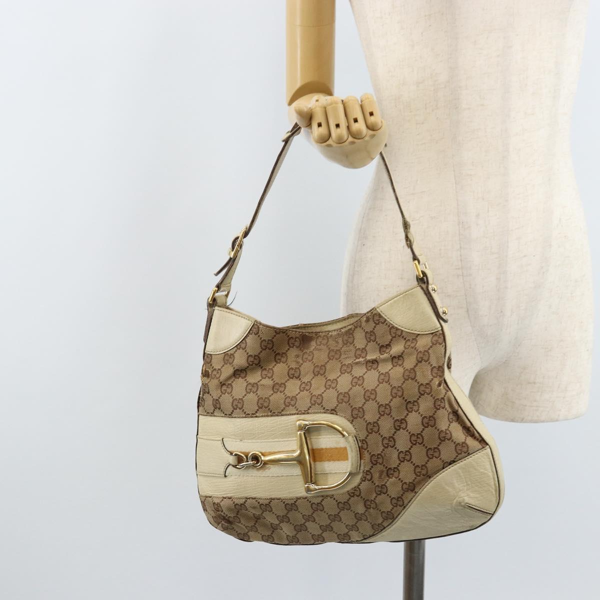 GUCCI GG Canvas Shoulder Bag Gold Beige 137388 Auth ka3169