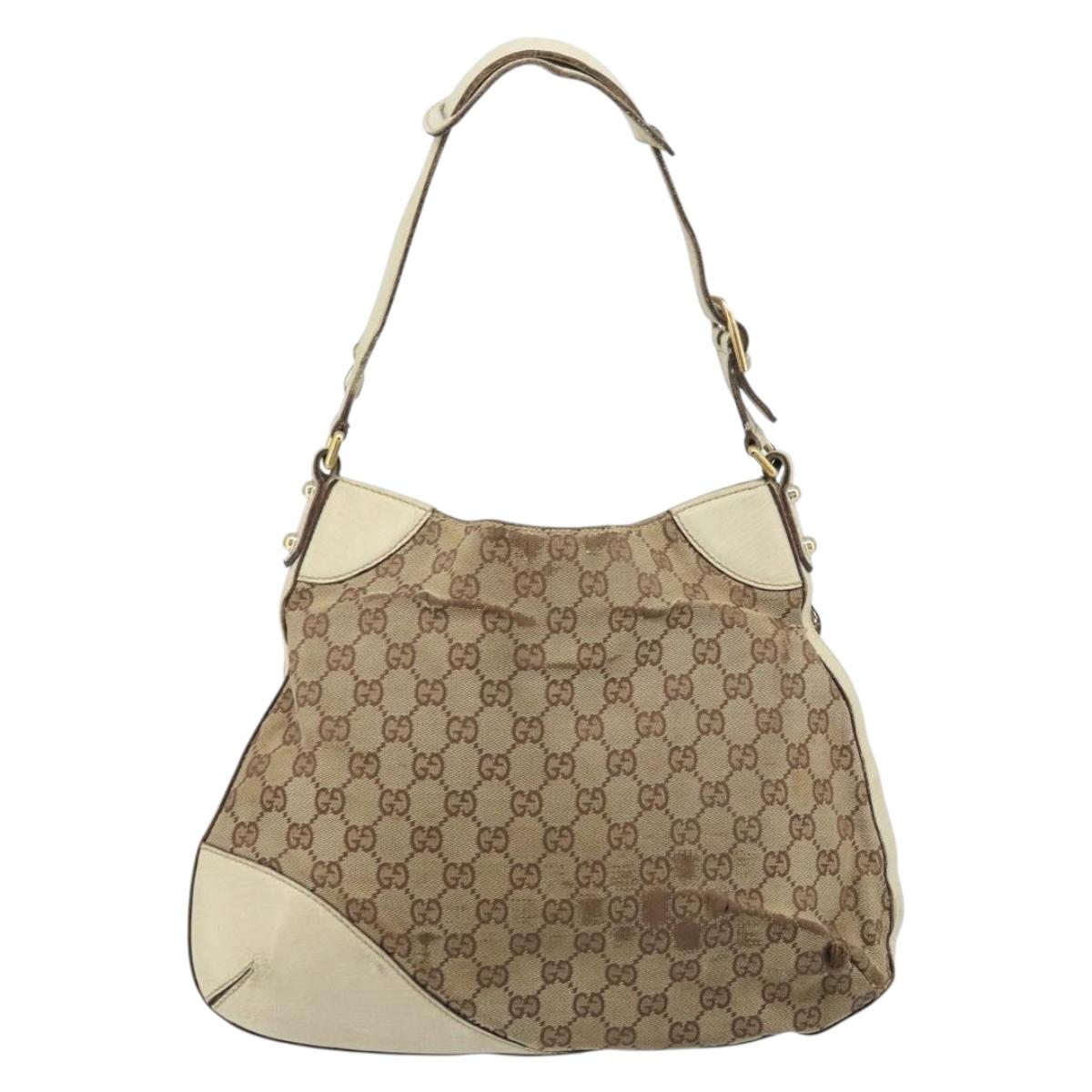 GUCCI GG Canvas Shoulder Bag Gold Beige 137388 Auth ka3169