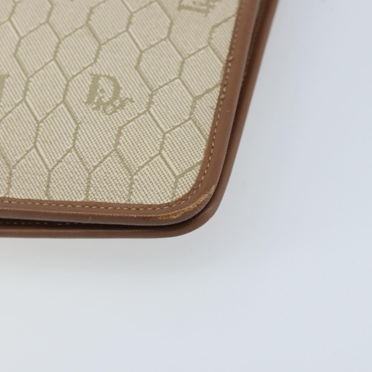 Christian Dior Honeycomb Canvas Chain Shoulder Bag PVC Beige Gold Auth ka3175
