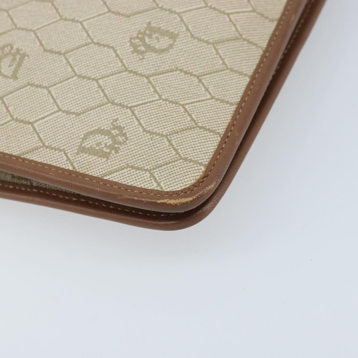 Christian Dior Honeycomb Canvas Chain Shoulder Bag PVC Beige Gold Auth ka3175