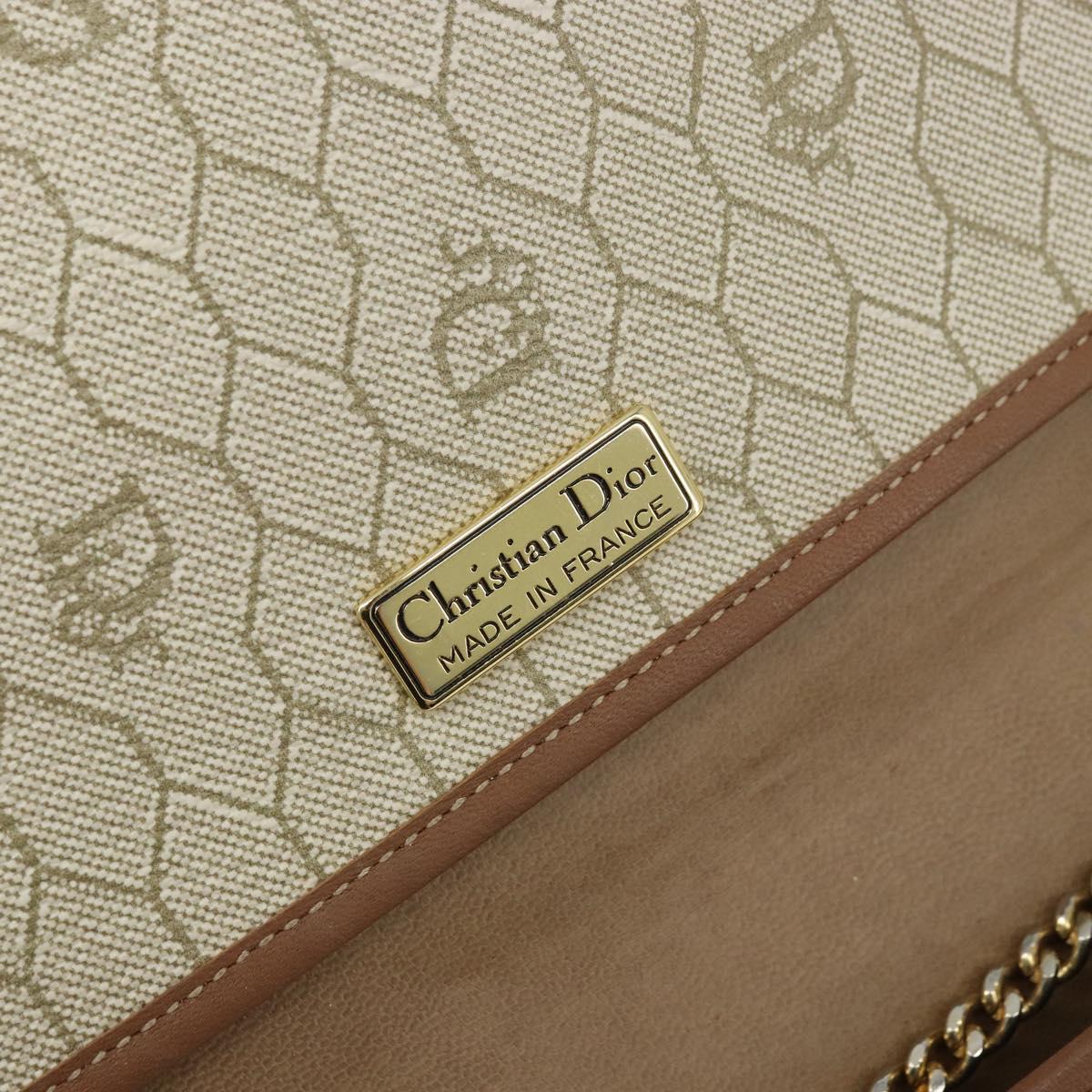 Christian Dior Honeycomb Canvas Chain Shoulder Bag PVC Beige Gold Auth ka3175