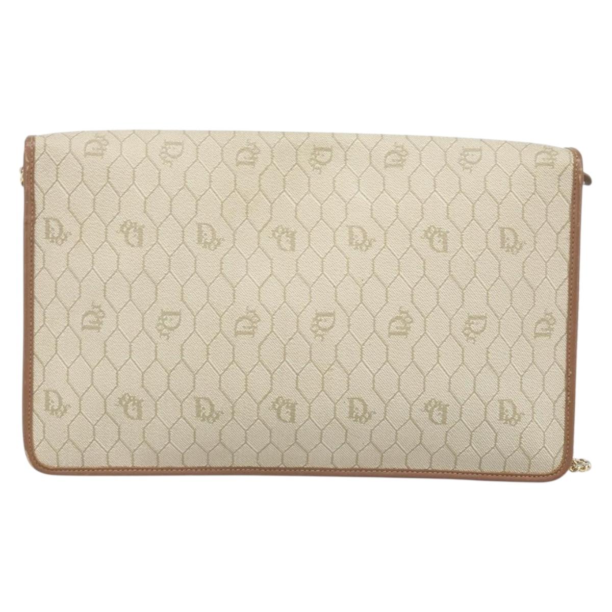 Christian Dior Honeycomb Canvas Chain Shoulder Bag PVC Beige Gold Auth ka3175