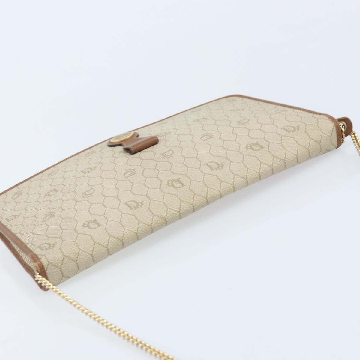 Christian Dior Honeycomb Canvas Chain Shoulder Bag PVC Beige Gold Auth ka3175